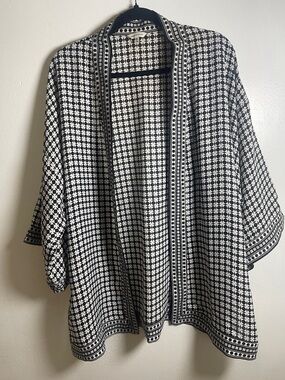 Max Studio Black & White Geometric Open-Front Kimono Sweater Size: XL